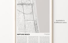 Neptune Beach City Map Print, Florida Travel Poster, Wall Art pertaining to Map Of Neptune Beach Fl