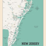 New Jersey Coast Map South – Nj Shore Print – Coast Beach Map Throughout Beaches In New Jersey Map