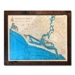 Newport Beach, Ca Single Depth Nautical Wood Map, 11" X 14" For Map Of California Newport Beach