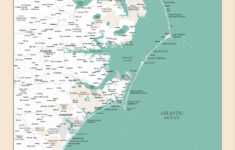 North Carolina Küsten Karte - Bundesstaat - Navy Print - Coast regarding Map Of North Carolina Beach