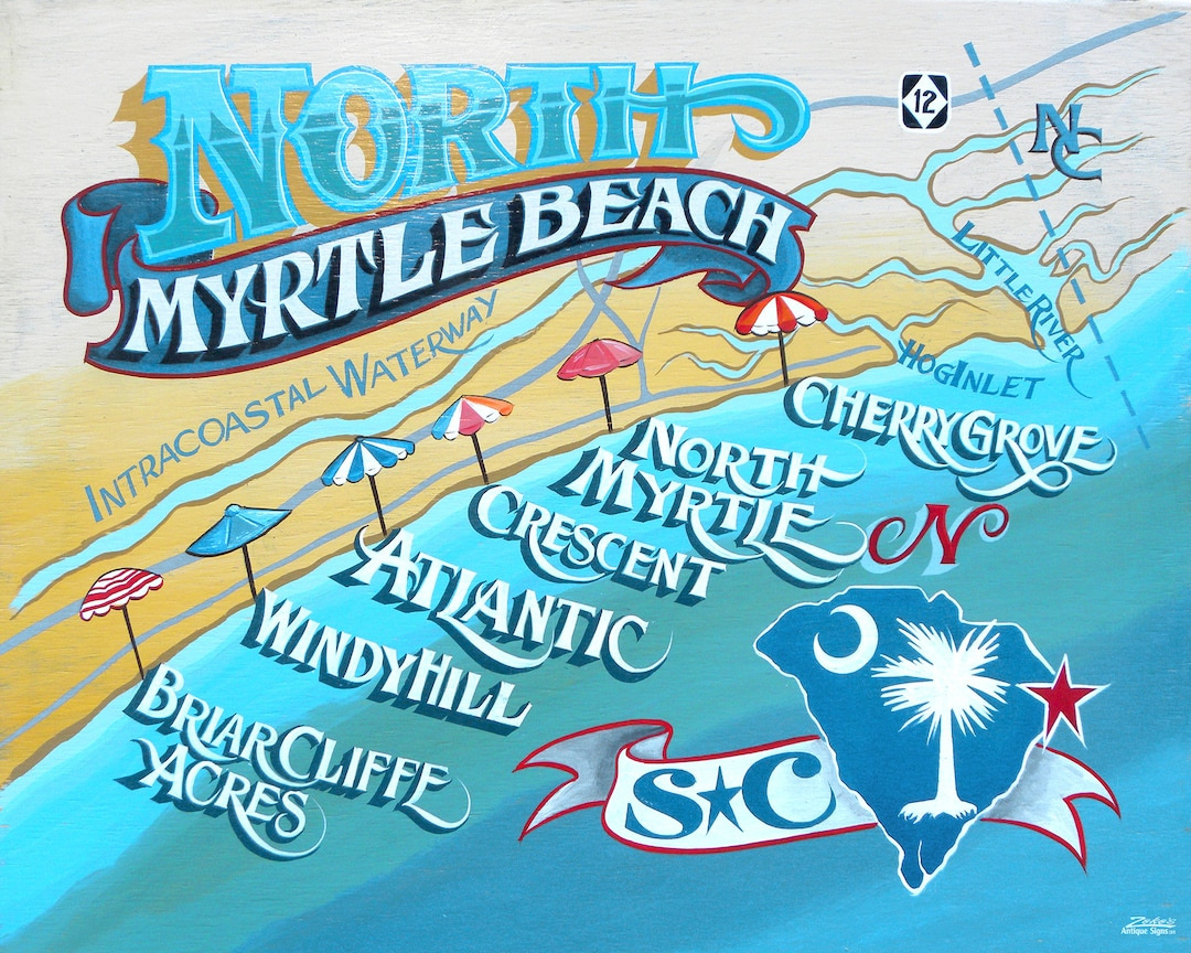 North Myrtle Beach Sc Art Print, South Carolina Art, Beach House Decor, Travel And Vacation Map, Memory Gift, House Warming, Thank You Gift - Etsy.de throughout Map Of North Myrtle Beach Sc
