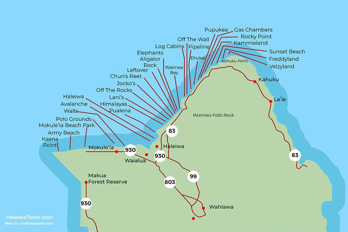 North Shore Oahu, Hawaii (Complete Travel Guide) - Haleiwa Town inside Oahu North Shore Beaches Map