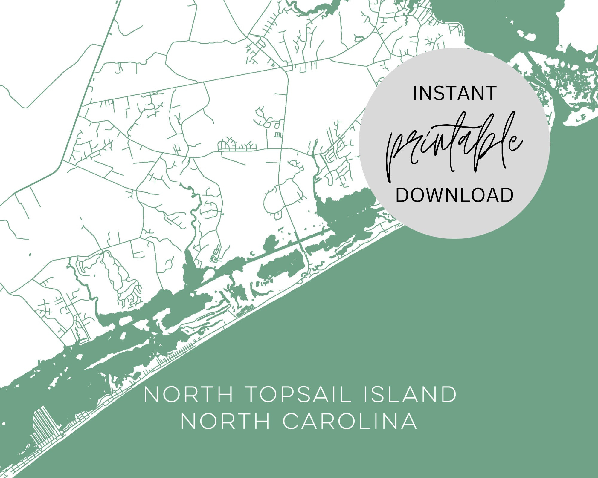 North Topsail Island North Carolina Map Immediate Digital Download for Map Of North Topsail Beach Nc