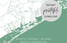 North Topsail Island North Carolina Map Immediate Digital Download throughout Map Of Topsail Beach Nc