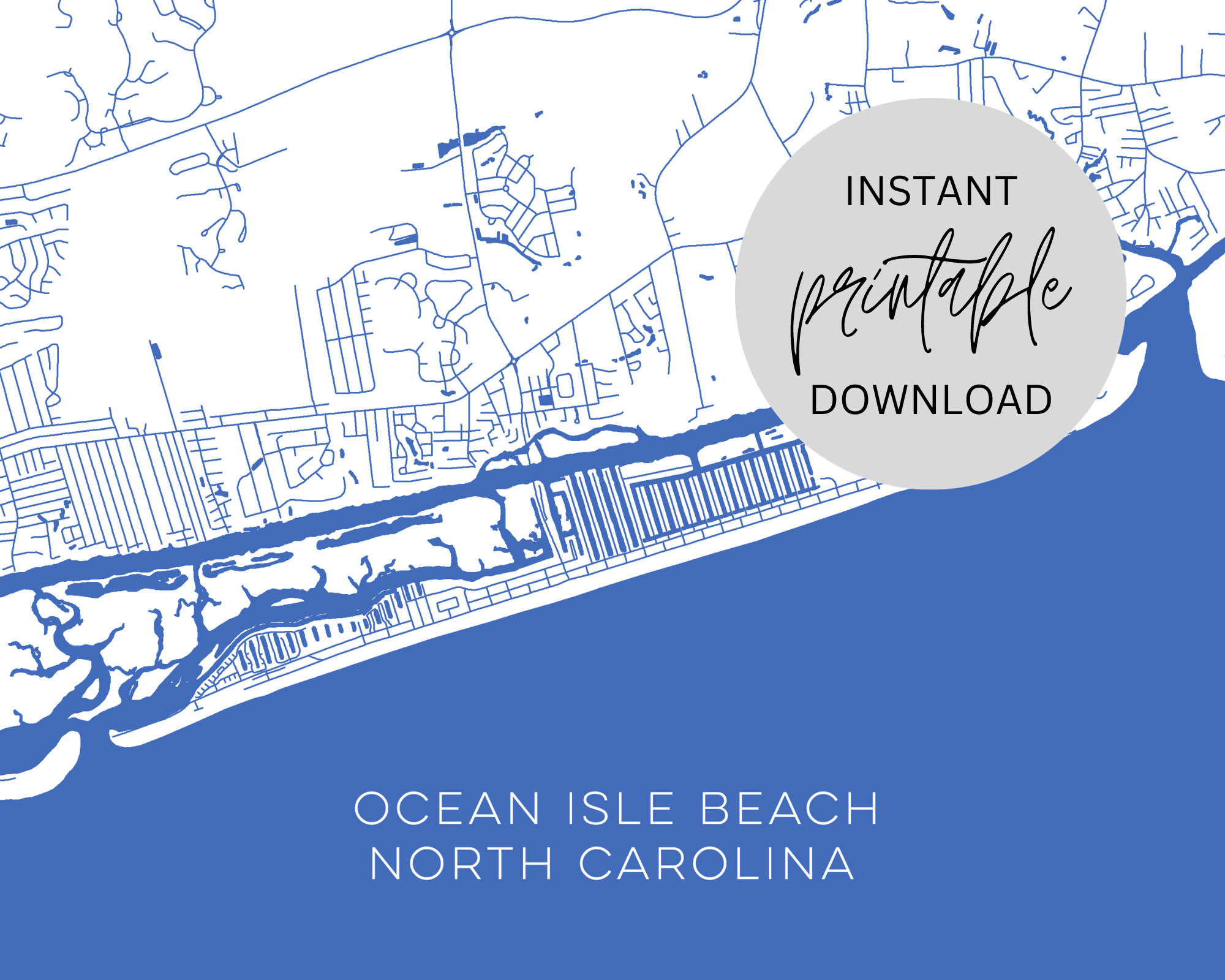 Ocean Isle Beach North Carolina Map Immediate Digital Download in Map of Ocean Isle Beach Nc