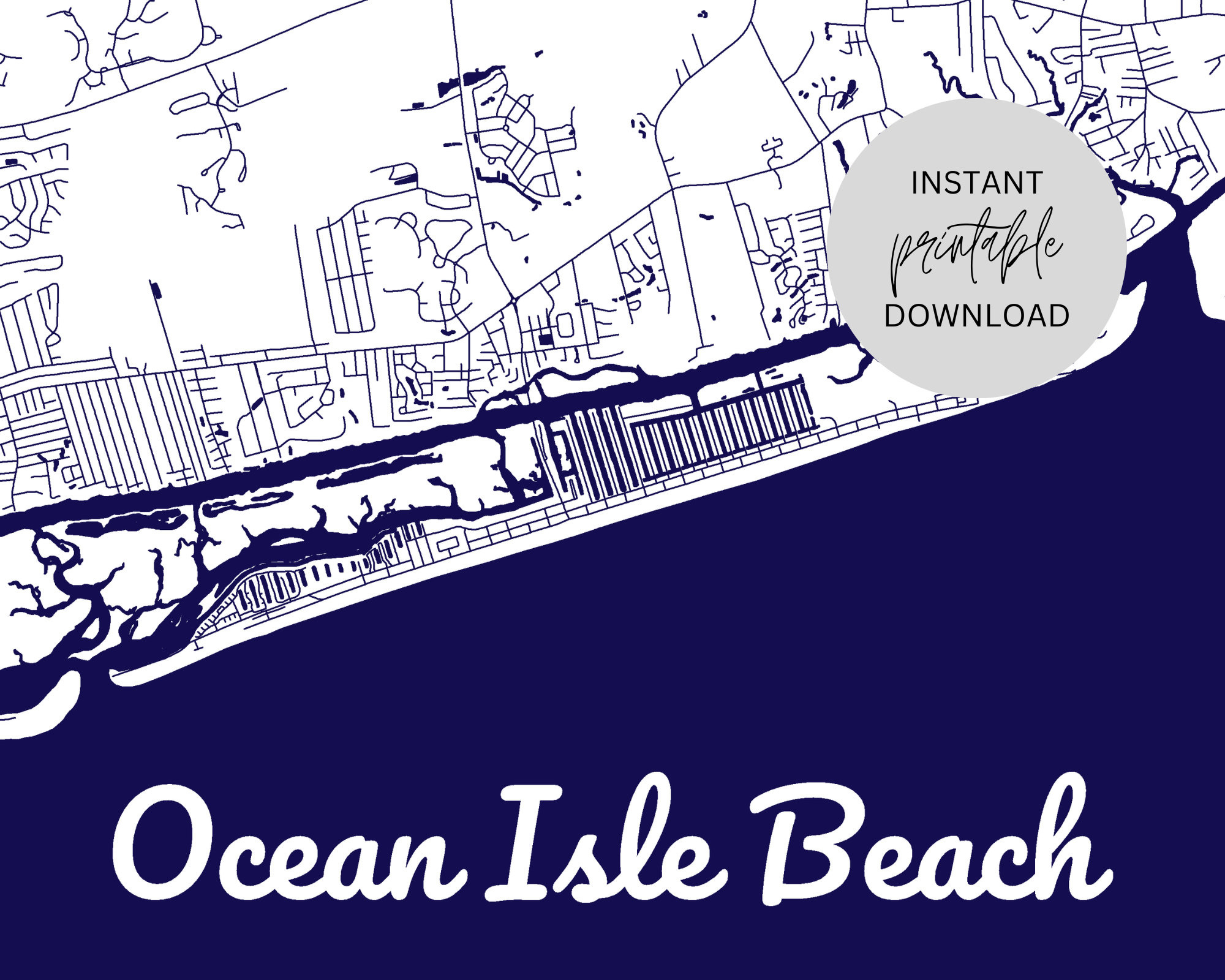 Ocean Isle Beach North Carolina Map Immediate Digital Download regarding Ocean Isle Beach On Map