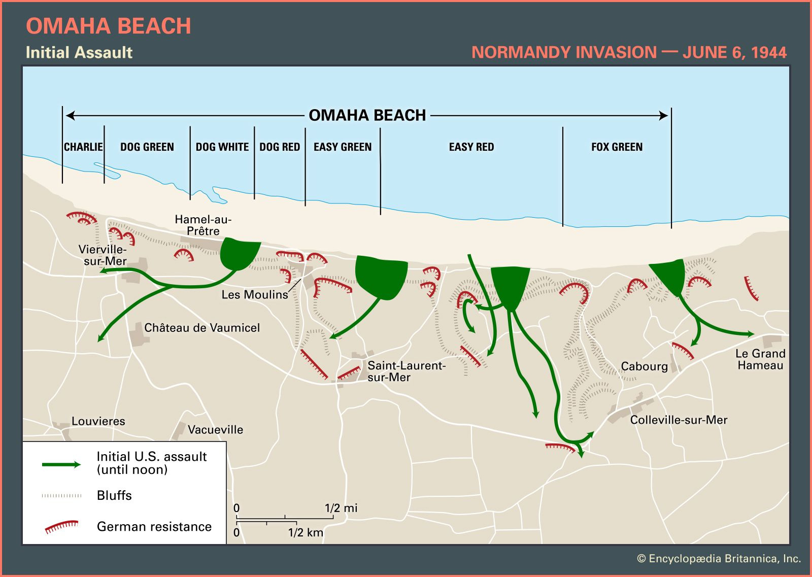 Omaha Beach | Facts, Map, &amp;amp; Normandy Invasion | Britannica in Omaha Beach D Day Map