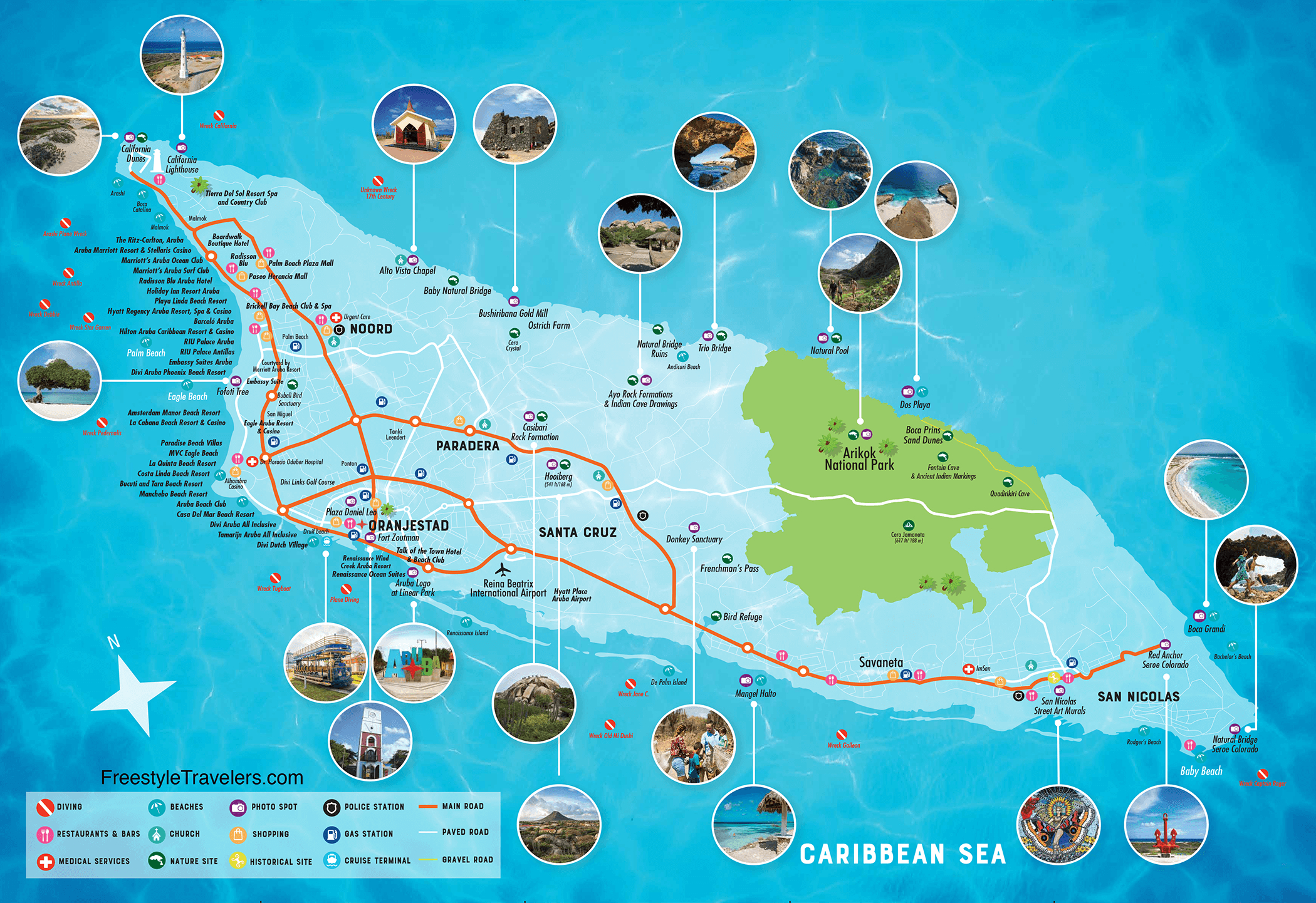 Oranjestad, Aruba Cruise Port Guide & Information - Maps, Taxi within Best Beaches In Aruba Map