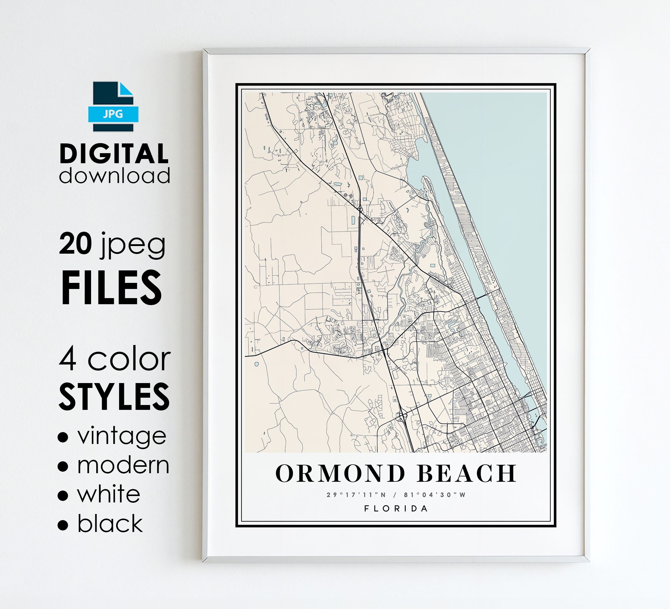 Ormond Beach Fl Map - Printable Digital Art - Ormond Beach Florida with regard to Map of Ormond Beach Florida