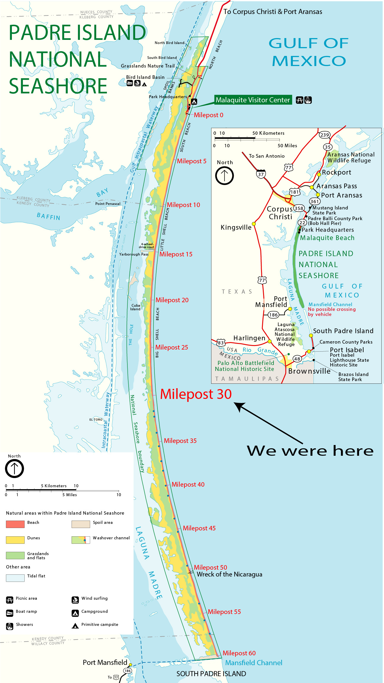 Padre Island National Seashore | Rvseniormoments with Port Aransas Beach Marker Map