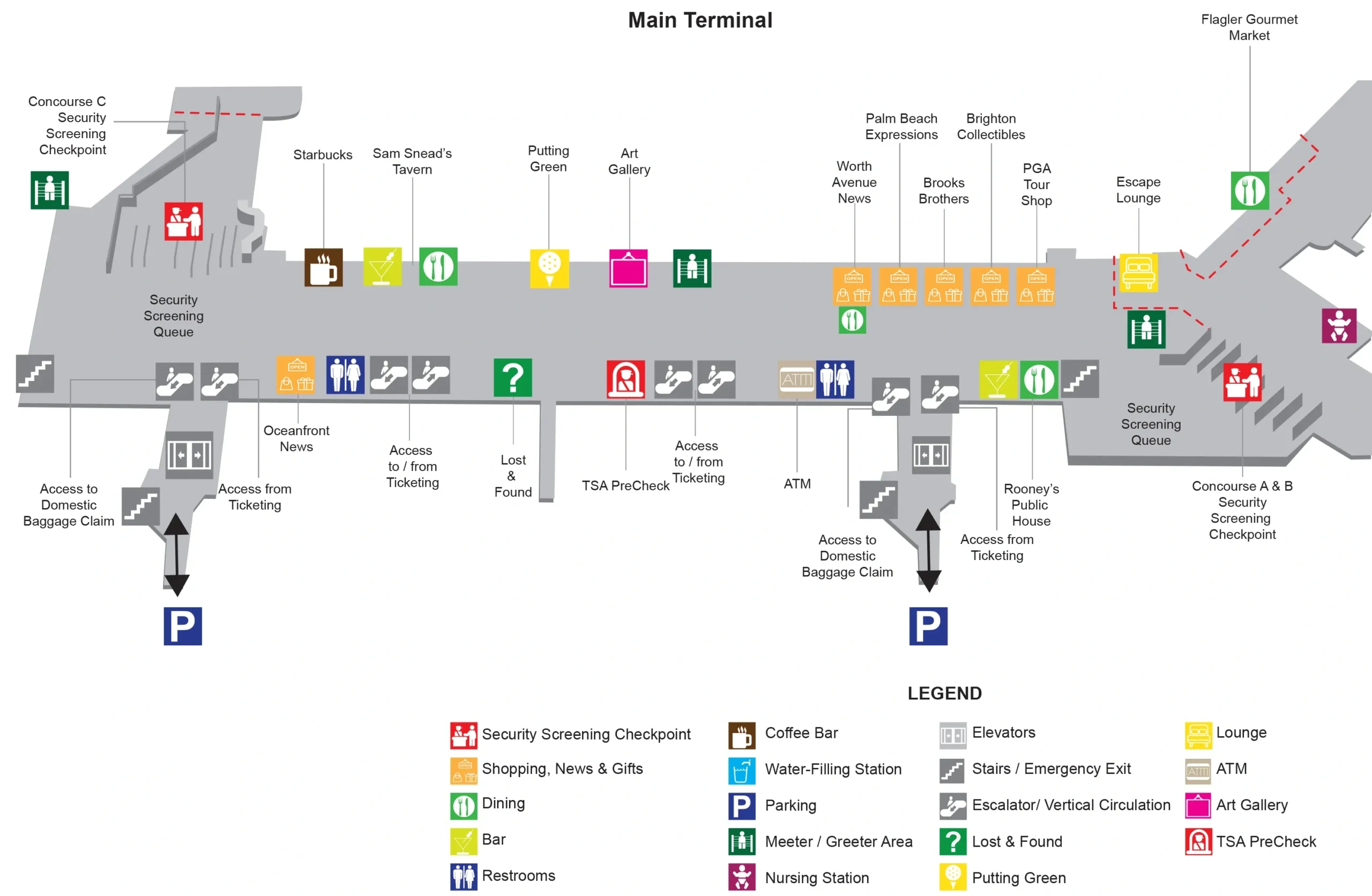 Palm Beach Airport Terminal Map (2024) - All Maps for West Palm Beach Airport Food Map
