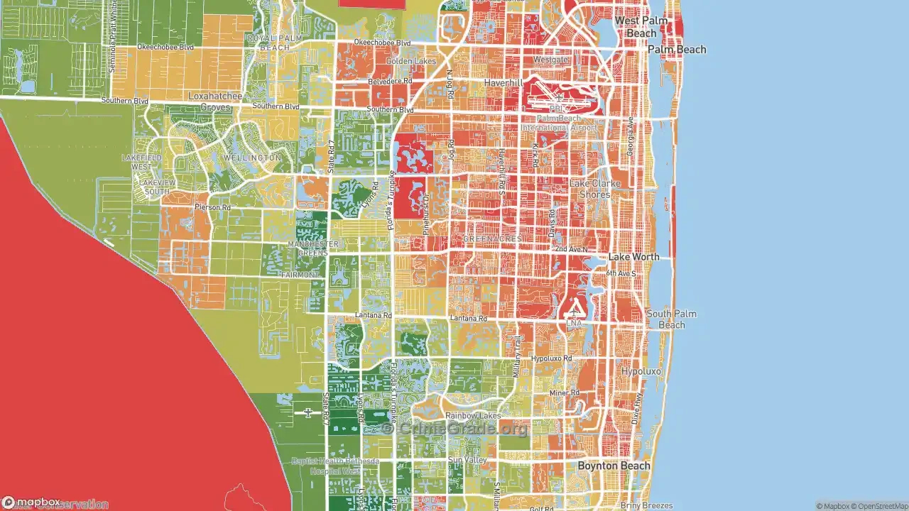 Palm Beach County, Fl Violent Crime Rates And Maps | Crimegrade inside Palm Beach County Crime Map