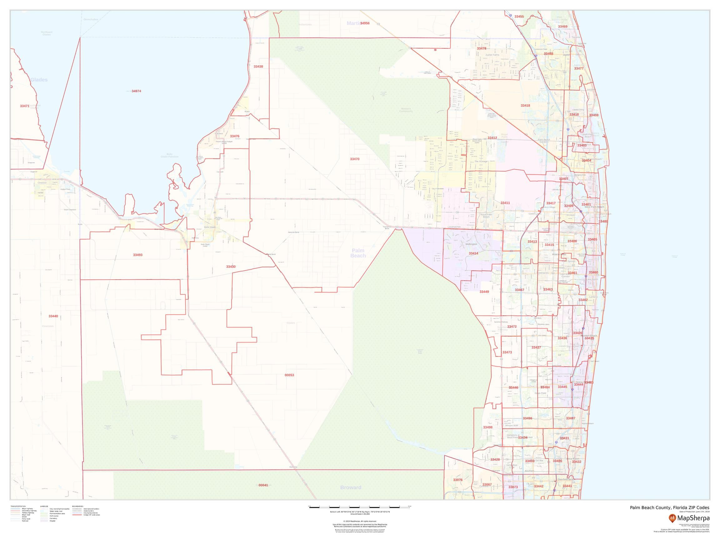 Palm Beach County, Florida Zip Codes Map in Palm Beach County Zip Codes Map