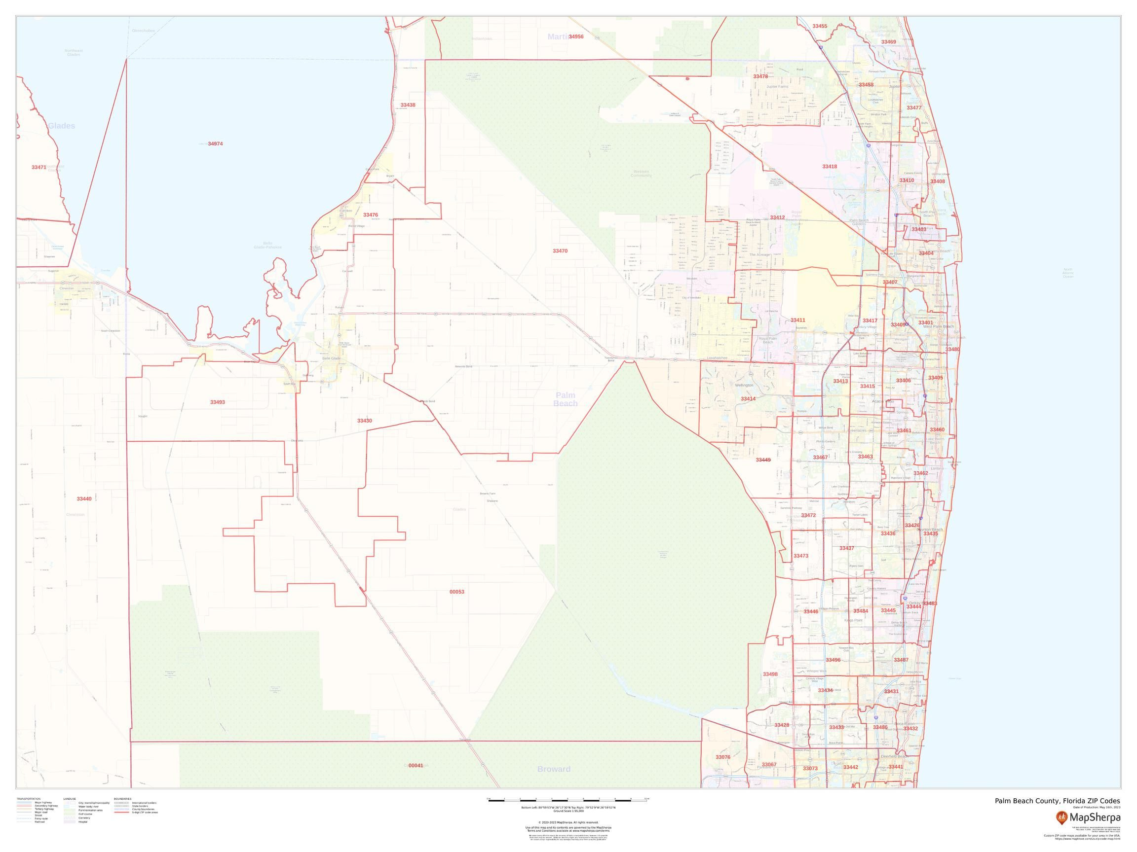 Palm Beach County, Florida Zip Codes Map | Stanfords with Palm Beach Florida Zip Code Map