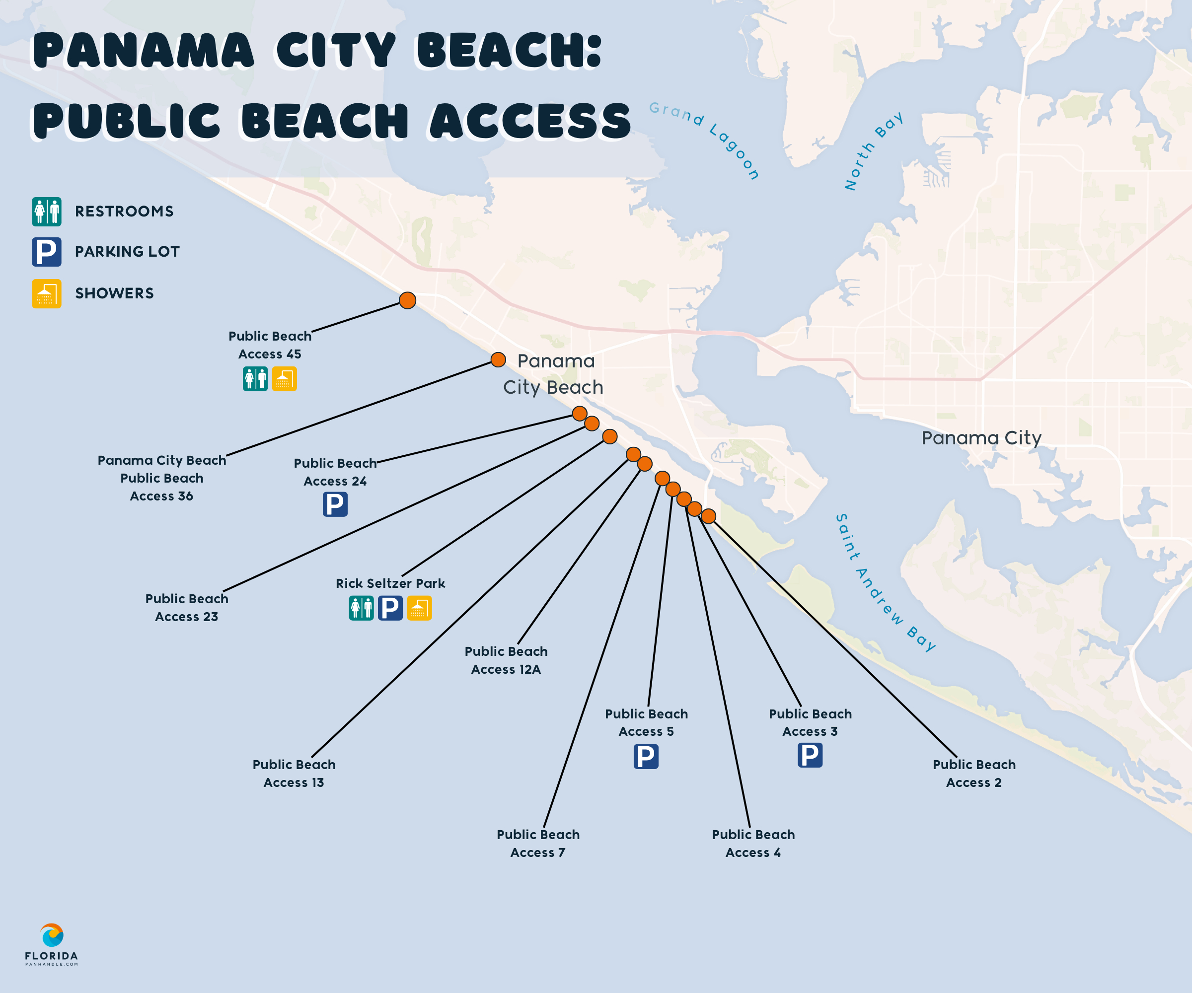 Panama City Beach Access Points Map And Where To Find Them with Panama City Beach Conditions Today Map