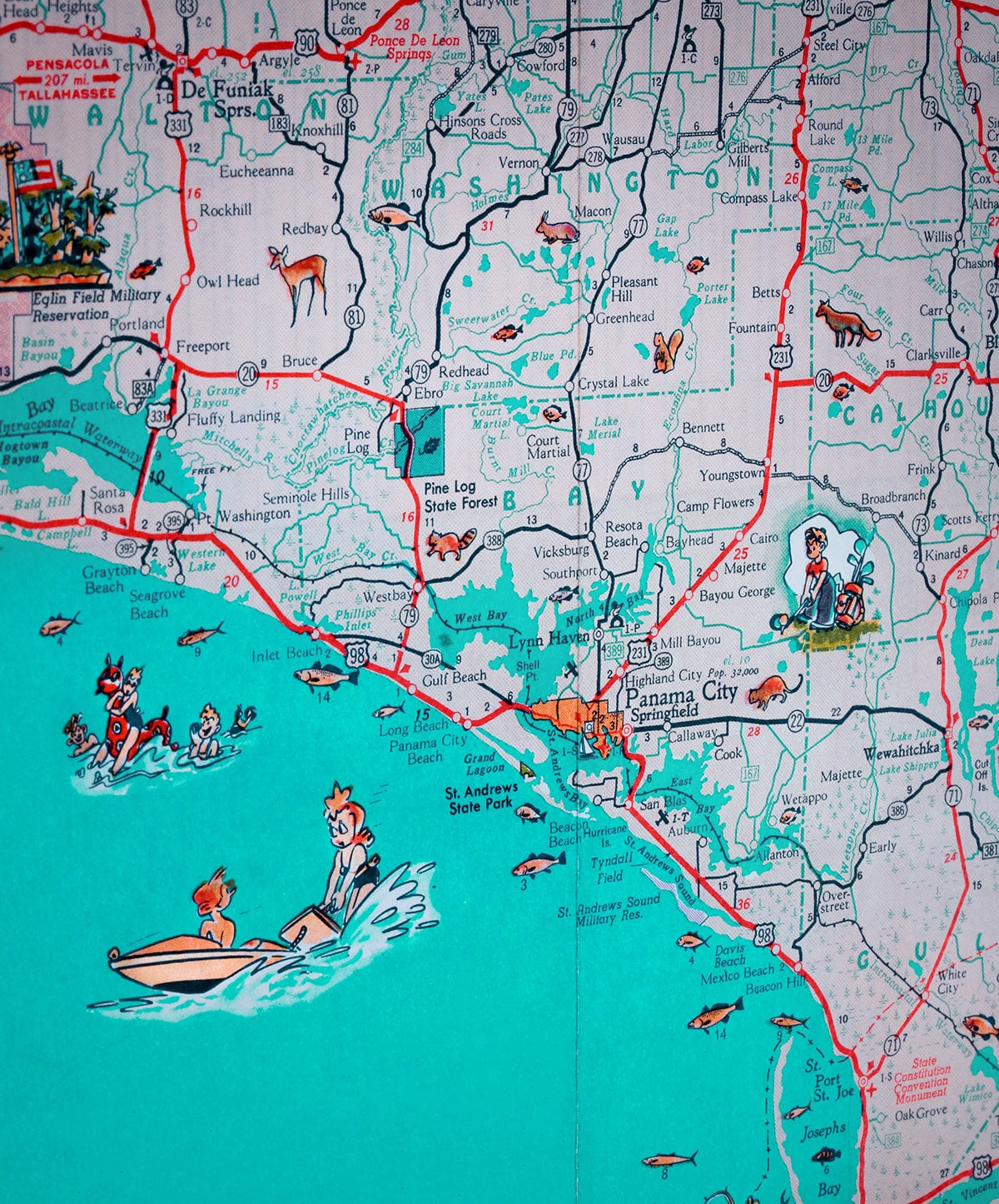 Panama City St Joe Florida Panhandle Beach Retro Map Print Funky Vintage Turquoise Photo Seagrove Beach pertaining to Beaches In The Florida Panhandle Map