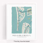 Pass A Grille Beach Fl City Map Art Print, Hometown Map Poster Regarding Pass A Grille Beach Map