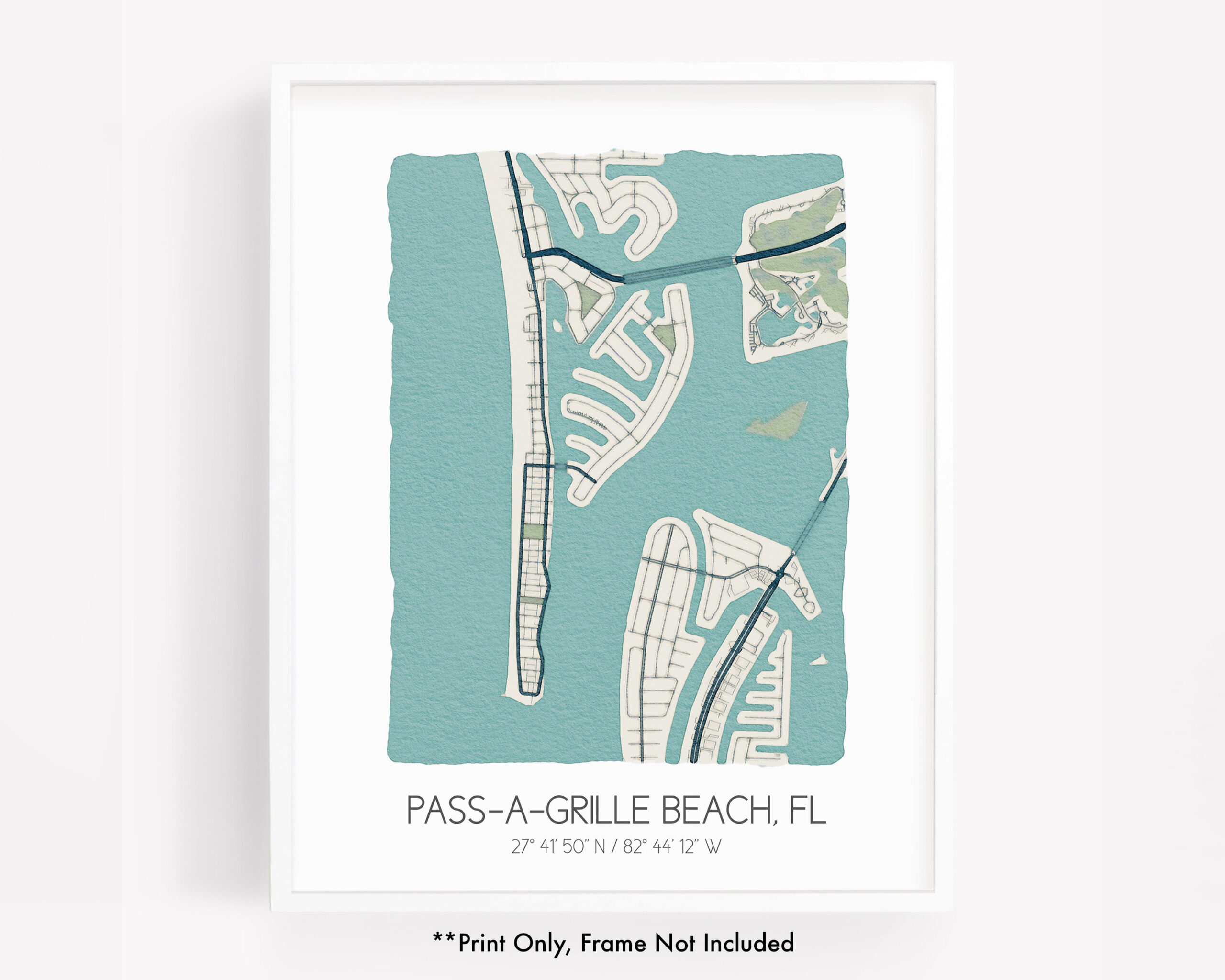 Pass-A-Grille Beach Fl City Map Art Print, Hometown Map Poster regarding Pass A Grille Beach Map