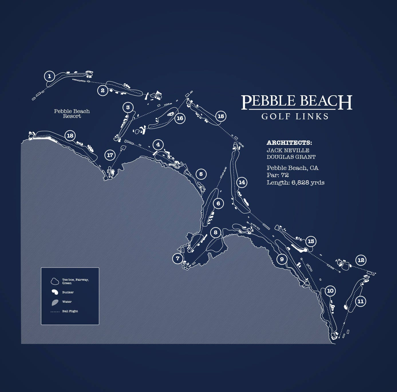 Pebble Beach Golf Links Platz Karte - Digital Download - Etsy.de with regard to Map Of Pebble Beach Resort