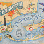 Pensacola Florida Beach Map Print | Beach Decor | Beach Map Art For Map Of Pensacola Beach Florida