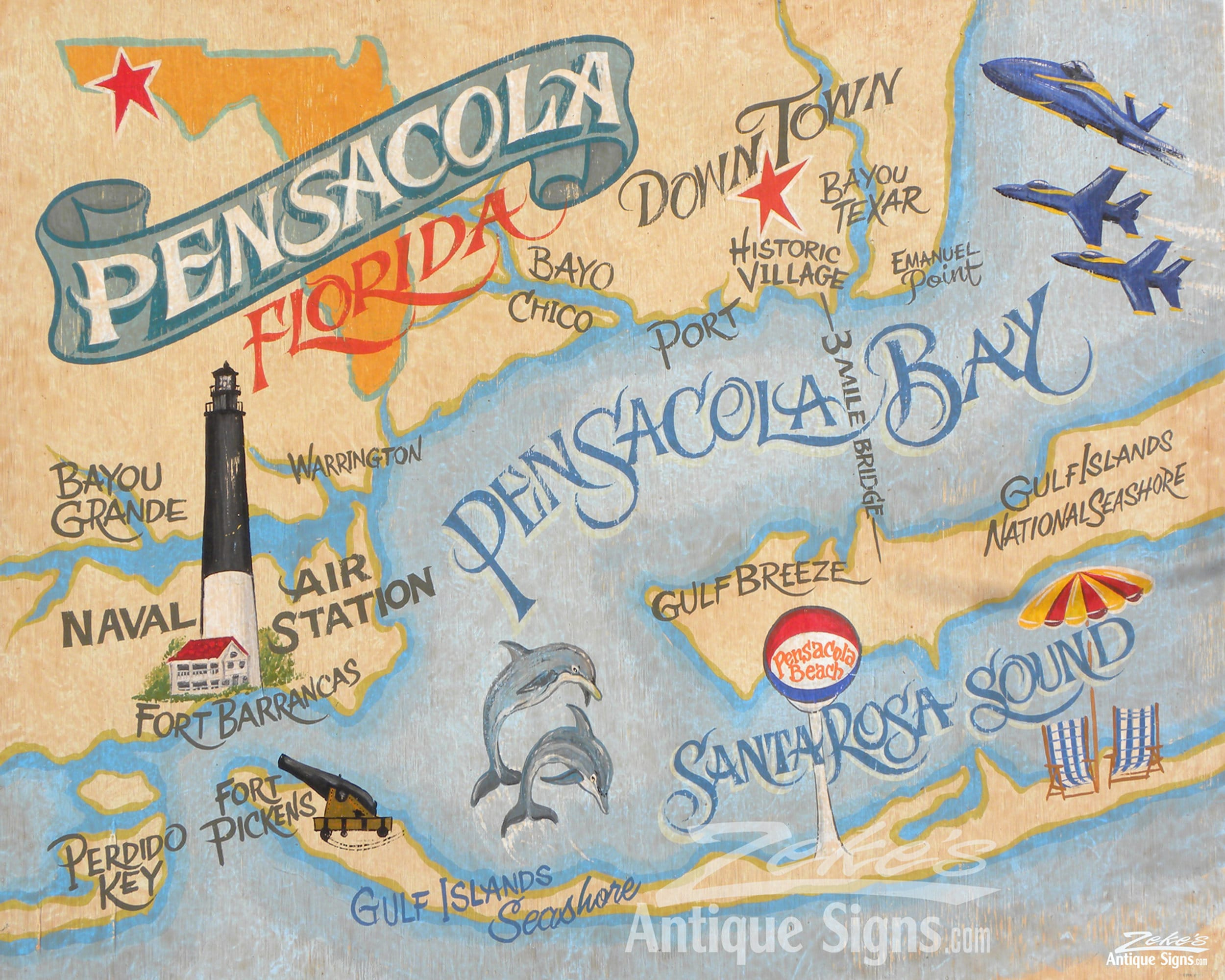 Pensacola Florida Beach Map Print | Beach Decor | Beach Map Art for Map Of Pensacola Beach Florida