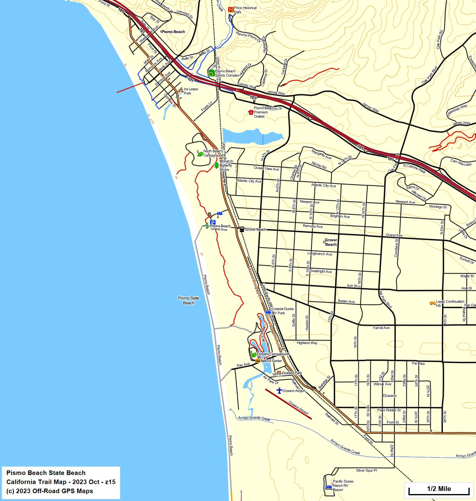 Pismo Sb - California Trail Map regarding North Beach Campground Pismo Beach Map