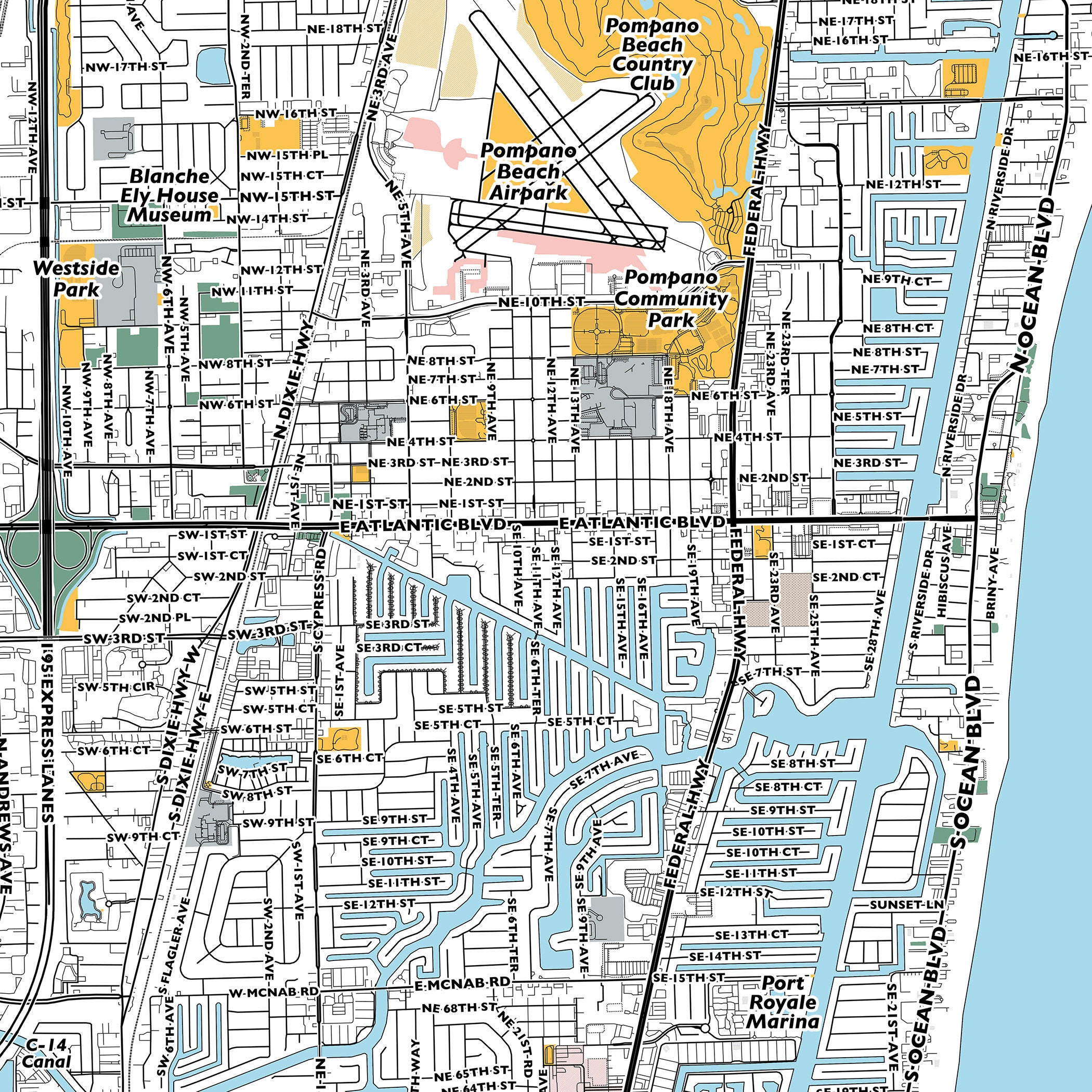 Pompano Beach Map Print, Street Names Pompano Beach Print, Map Of with Map Of Pompano Beach Florida
