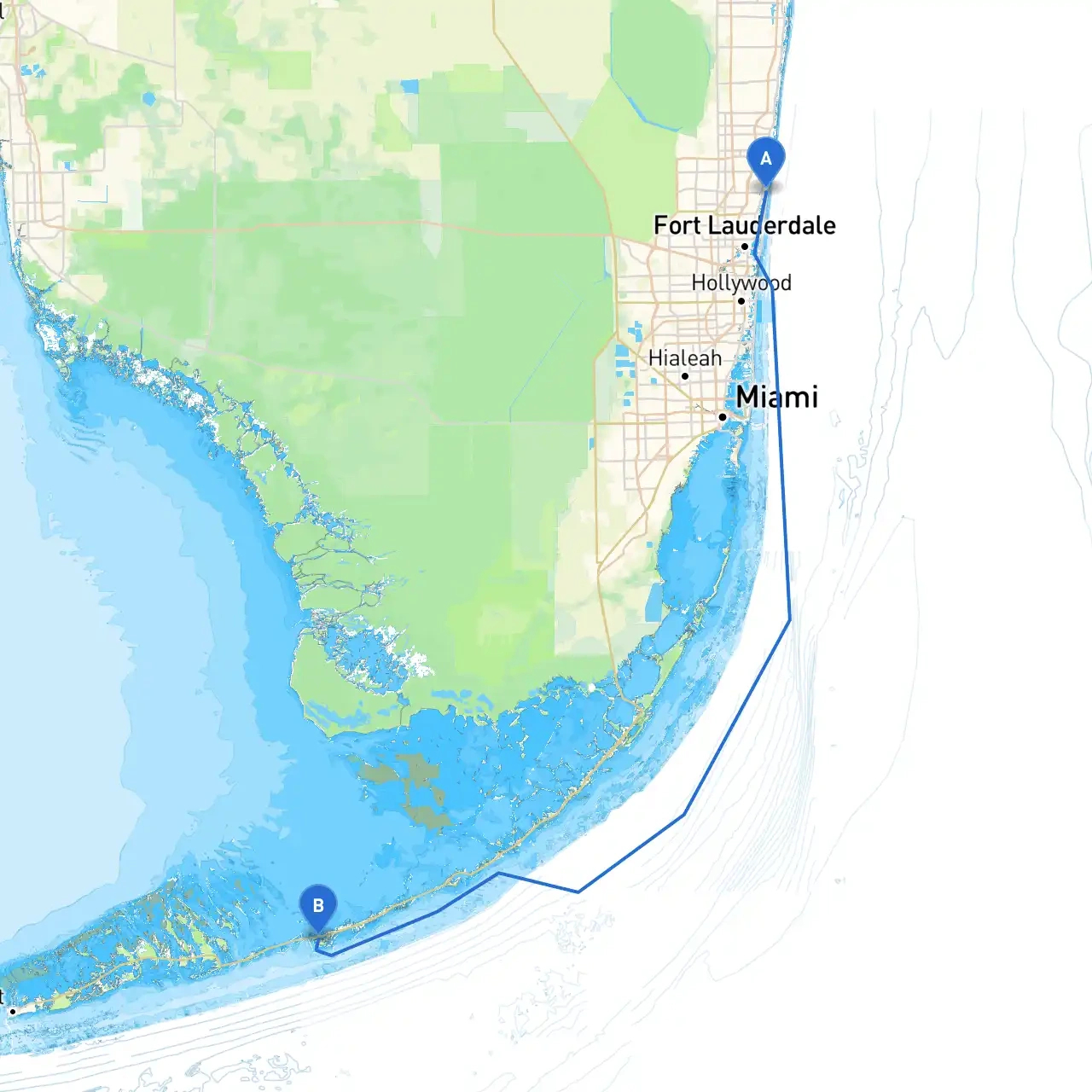 Pompano Beach To Miamiboat - Savvy Navvy Smart Routing in Pompano Beach on a Map