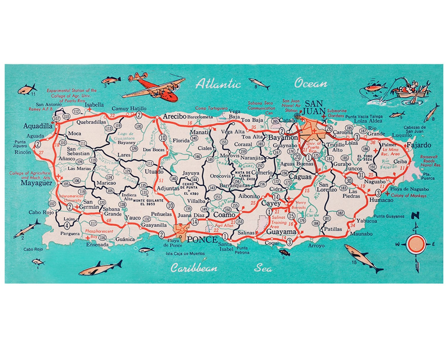 Puerto Rico Retro Beach Map Panoramic Print Funky Vintage with regard to Map of Beaches in Puerto Rico