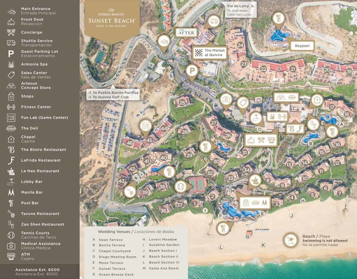 Resort Map | Pueblo Bonito Sunset Beach Golf And Spa Resort | Los regarding Map of Pueblo Bonito Sunset Beach