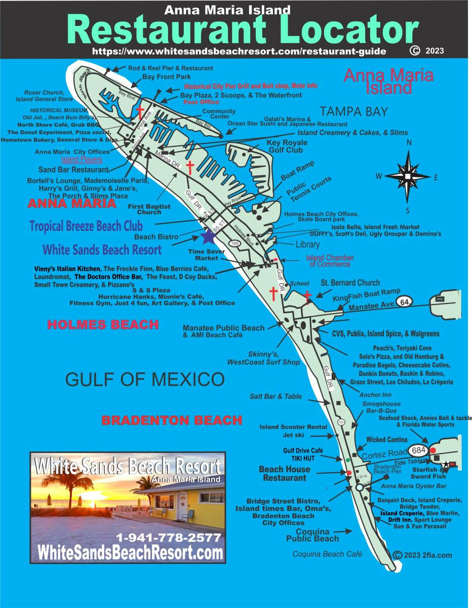 Restaurant Guide | White Sands Beach Resort pertaining to Anna Maria Island Map of Beaches