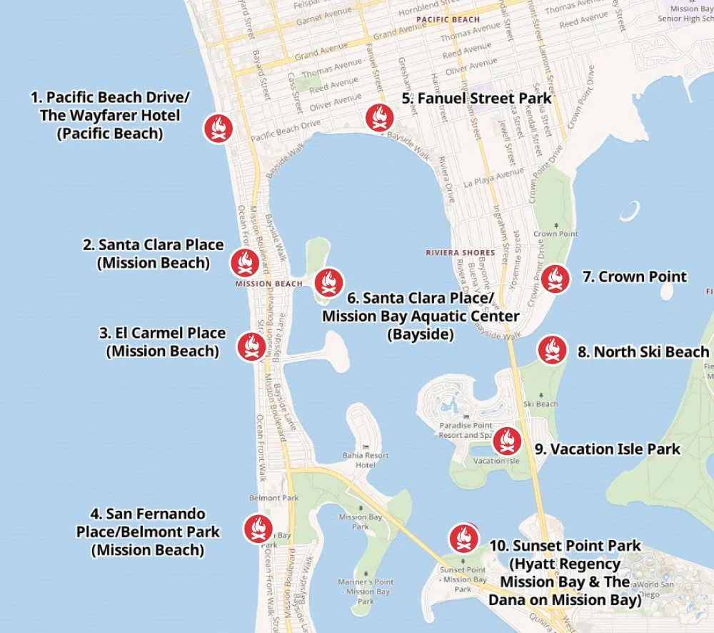 San Diego Beach Fire Permit-Able Locations — San Diego Beach Fires for Mission Beach San Diego Map