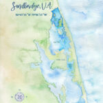 Sandbridge Va Watercolor Map   Etsy For Map Of Sandbridge Beach Virginia