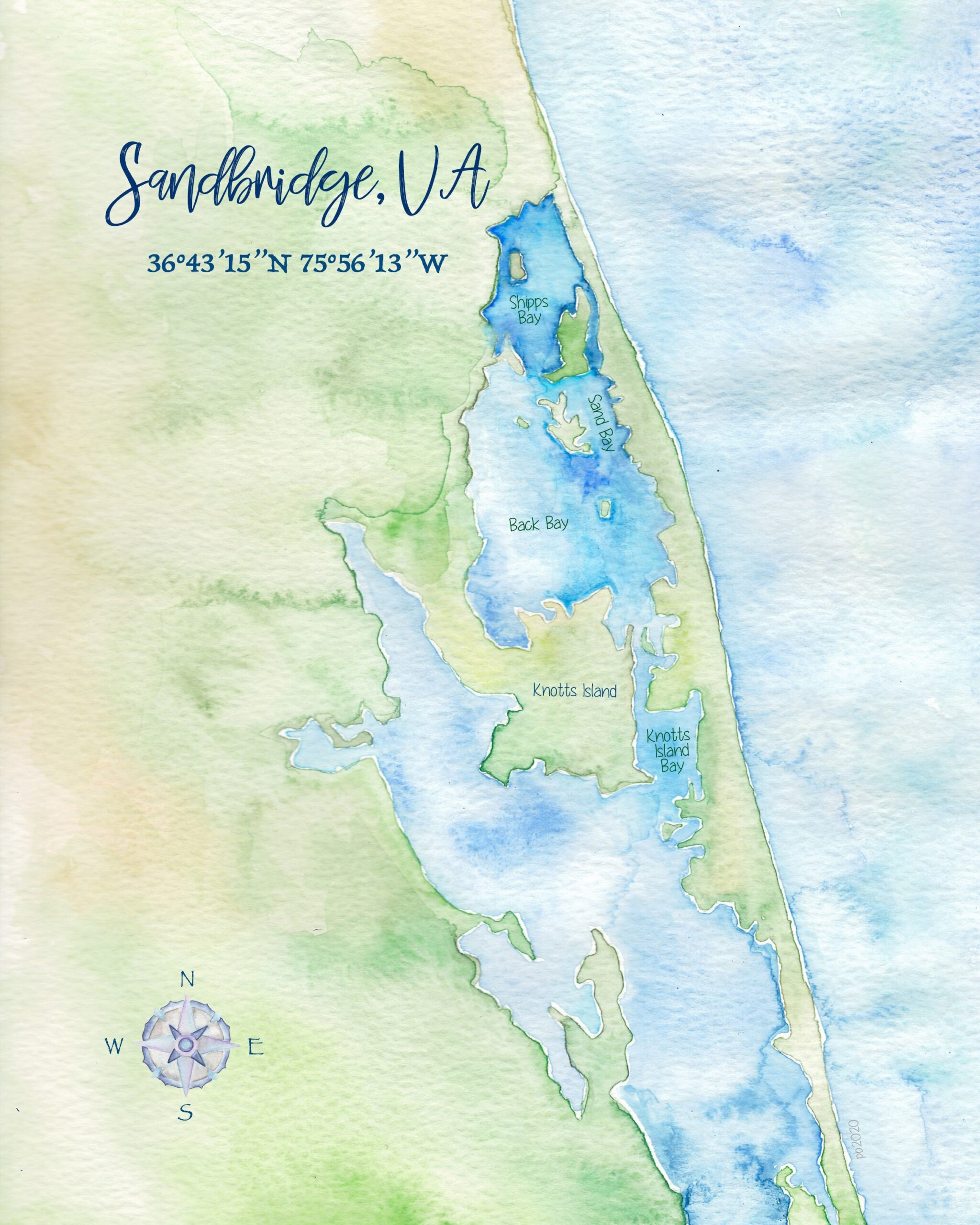 Sandbridge Va Watercolor Map - Etsy inside Map Of Sandbridge Beach Va