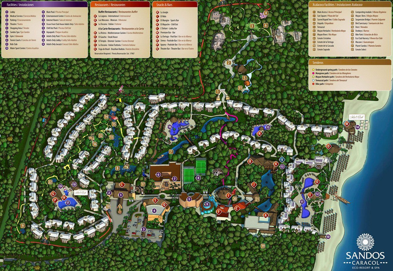 Sandos Caracol Eco Resort throughout Sandos Playacar Beach Resort Map