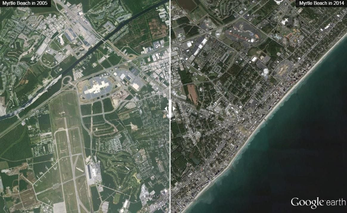 Satellite Images Show The Grand Strand Then And Now with Google Map Of Myrtle Beach