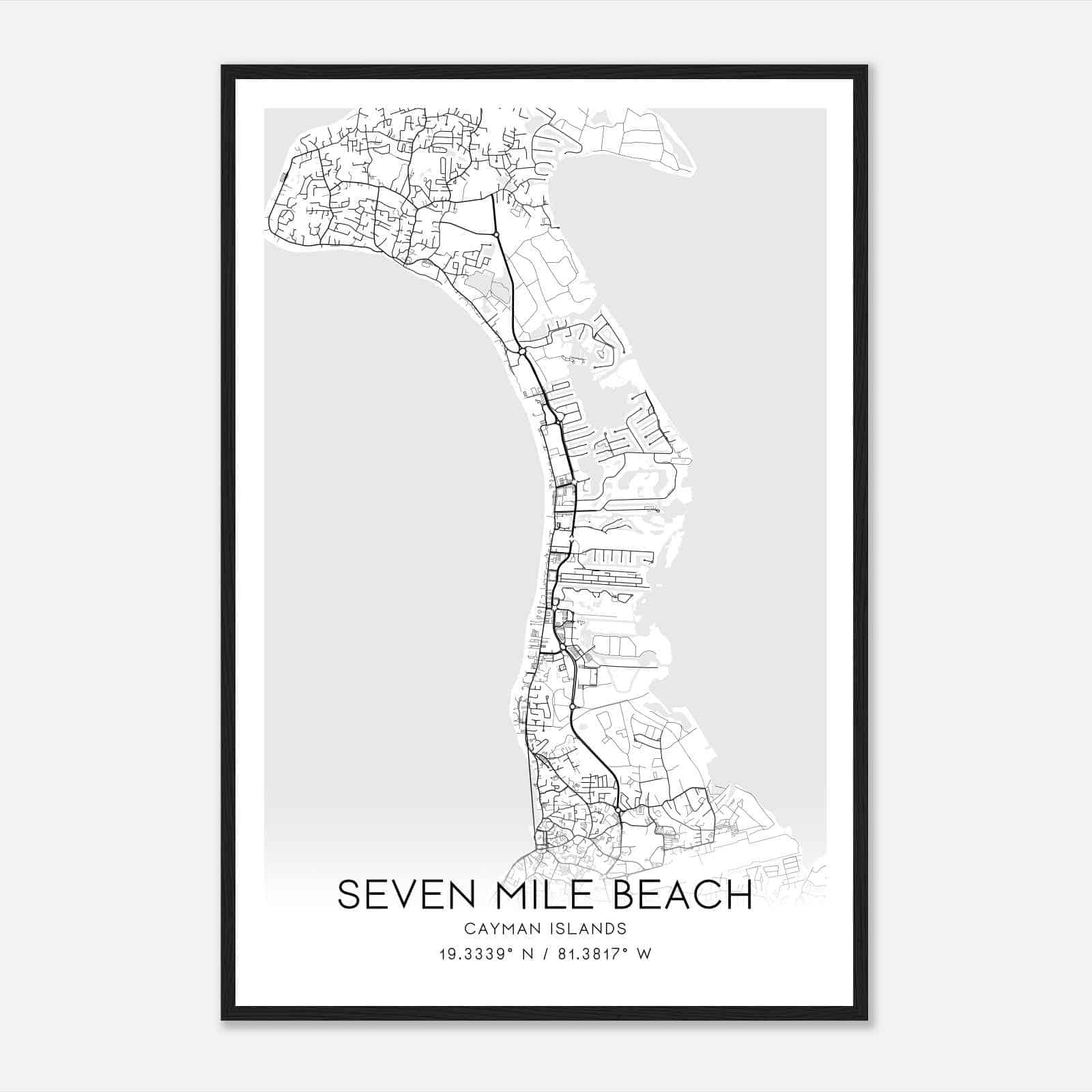 Seven Mile Beach Cayman Islands Map Poster, Seven Mile Beach City Road Wall Art Print - Custom Maps &amp;amp; Posters intended for Cayman Islands 7 Mile Beach Map