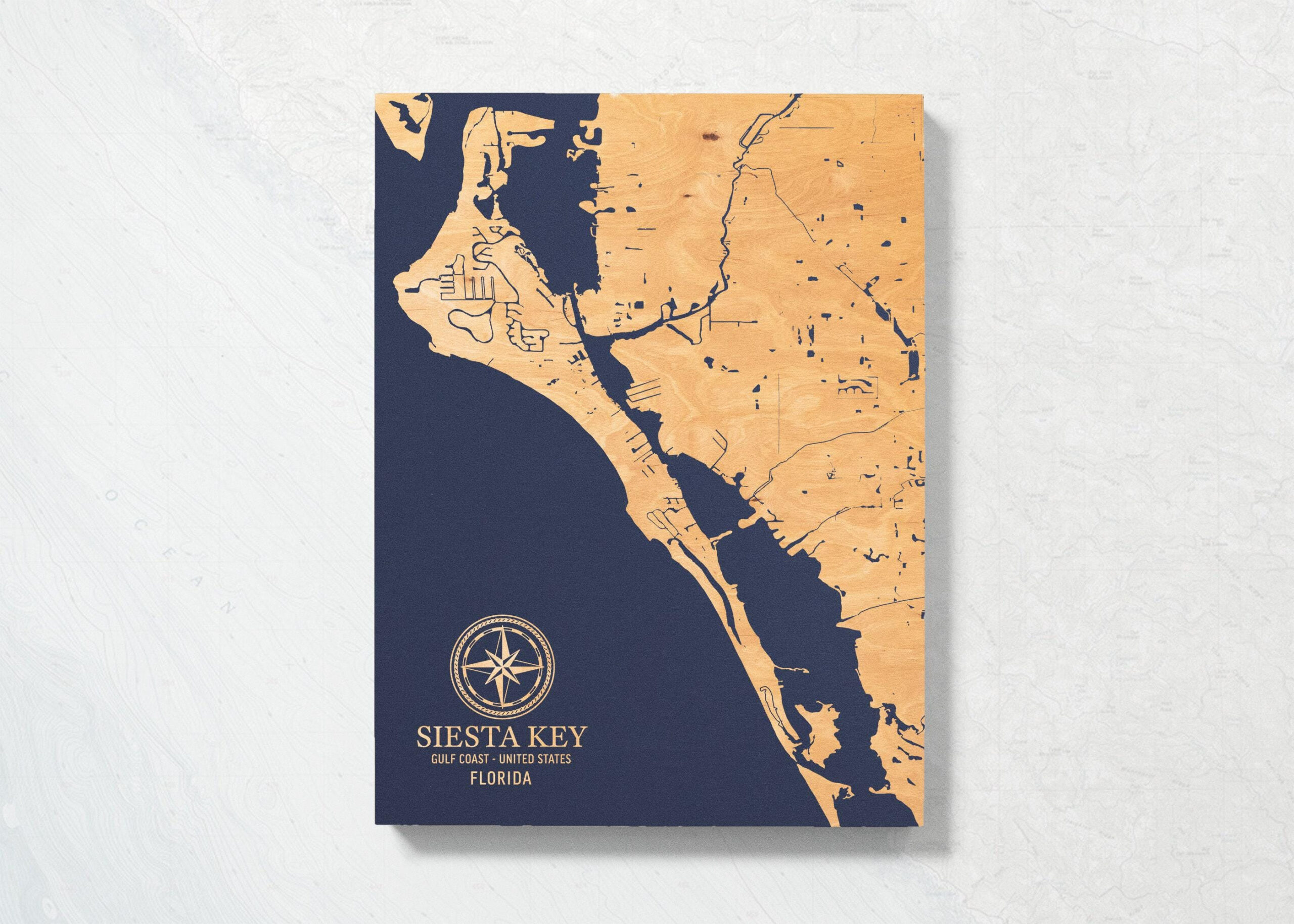 Siesta Key, Florida Map | Engraved Wood Coastal Art Sign, Beach intended for Map of Florida Gulf Coast Siesta Key