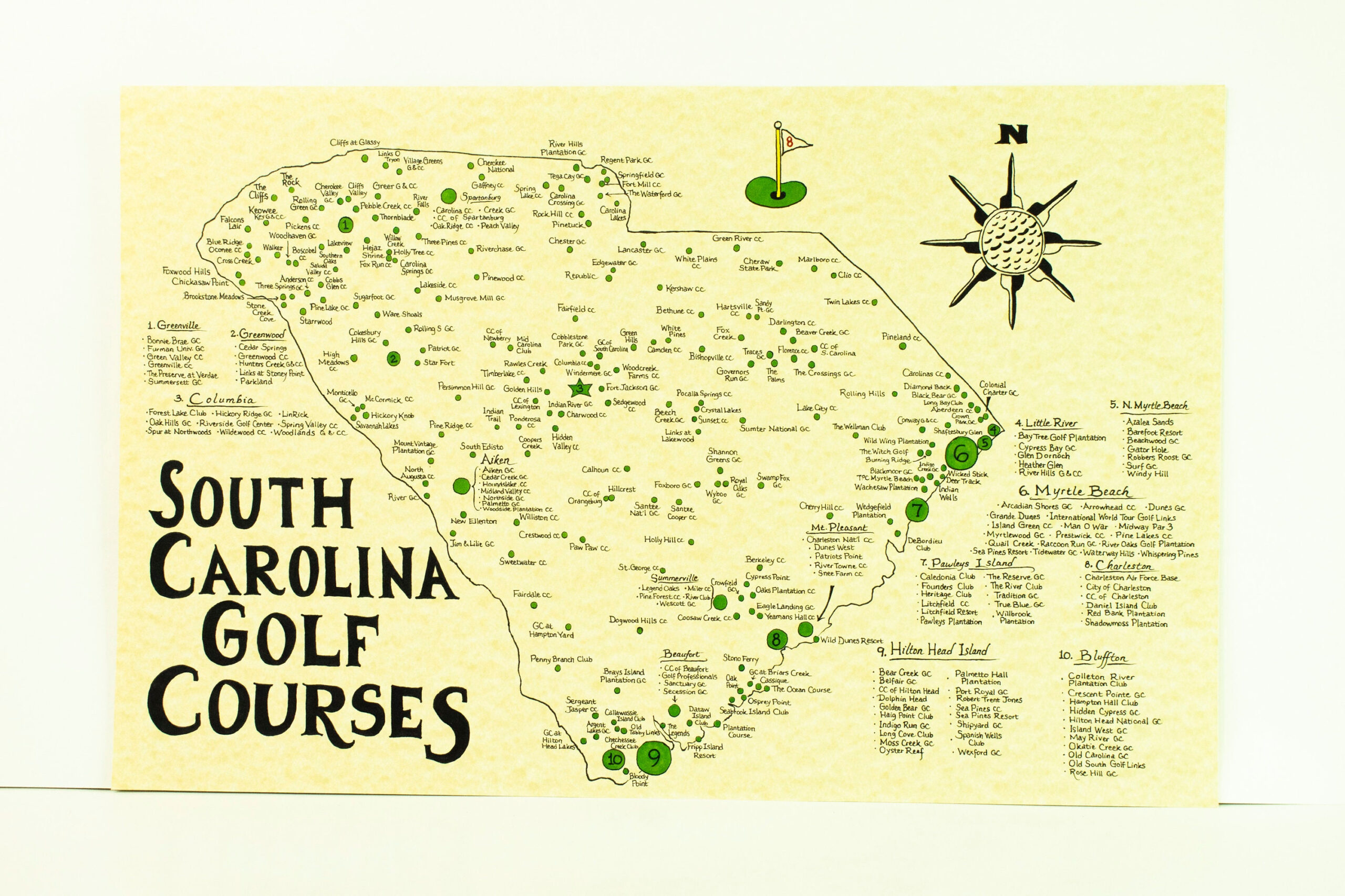 South Carolina Golf Courses Map - Etsy Österreich in Map of Golf Courses in Myrtle Beach Sc
