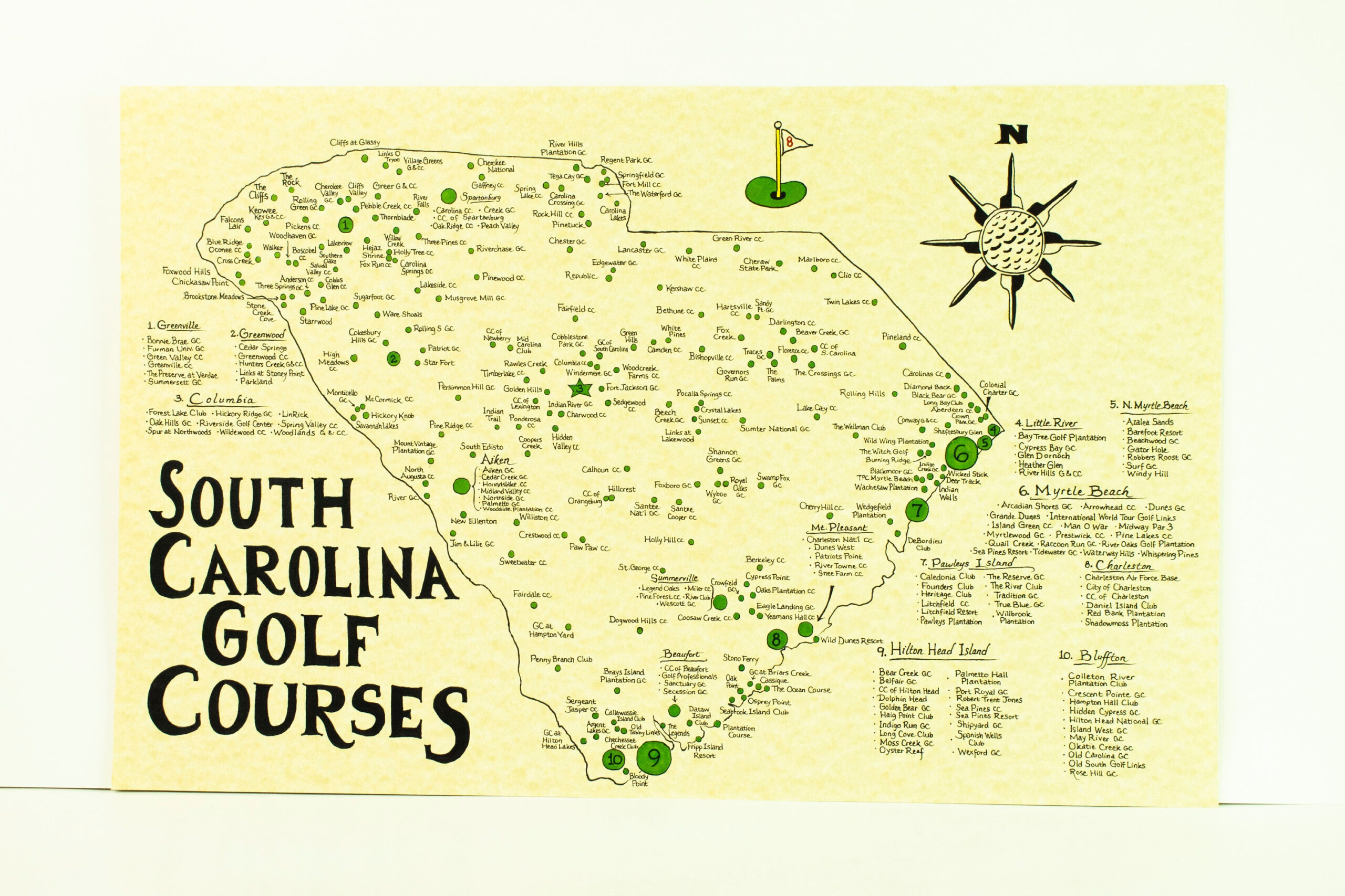 South Carolina Golf Courses Map - Etsy Österreich inside Myrtle Beach Map Of Golf Courses