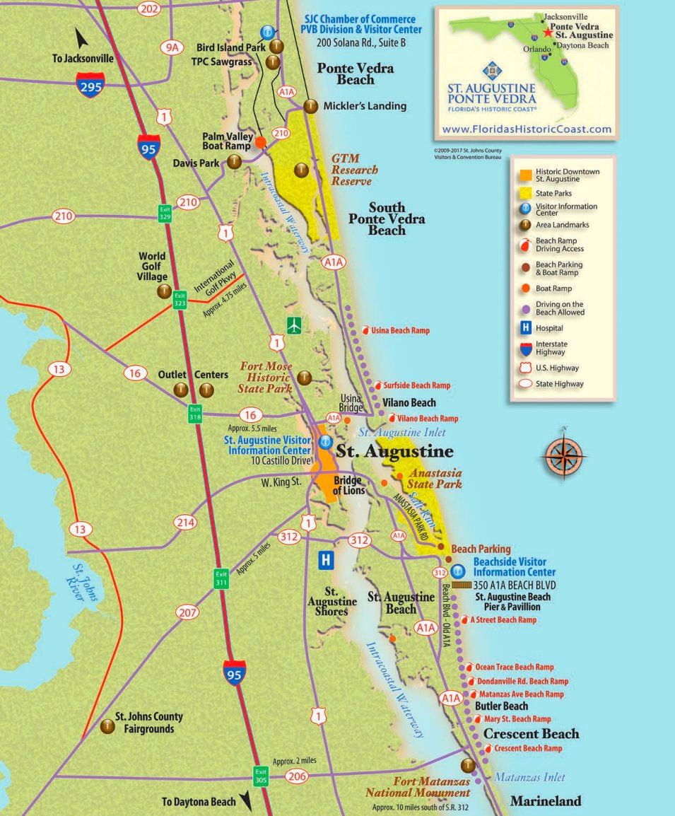 St. Augustine Area Tourist Map - Ontheworldmap for Map of St Augustine Beach