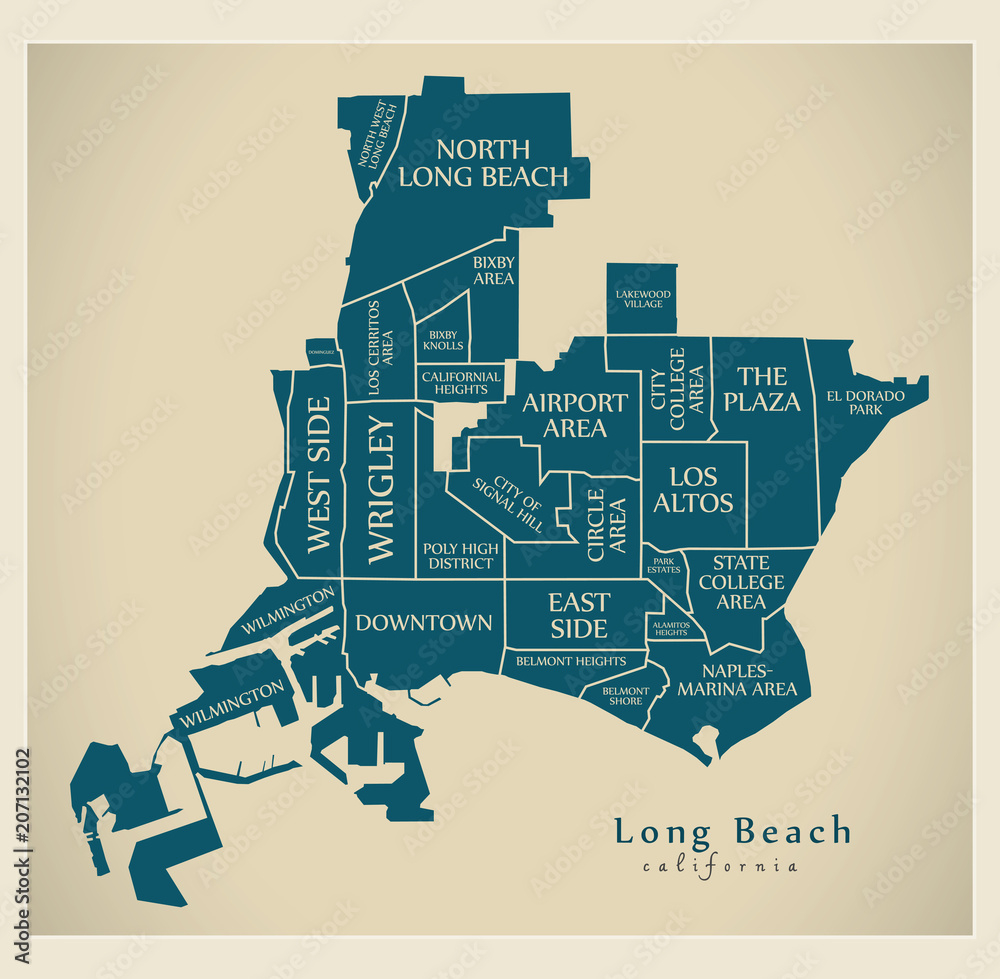 Stock-Vektorgrafik „Modern City Map - Long Beach California City inside Map of Long Beach Neighborhoods