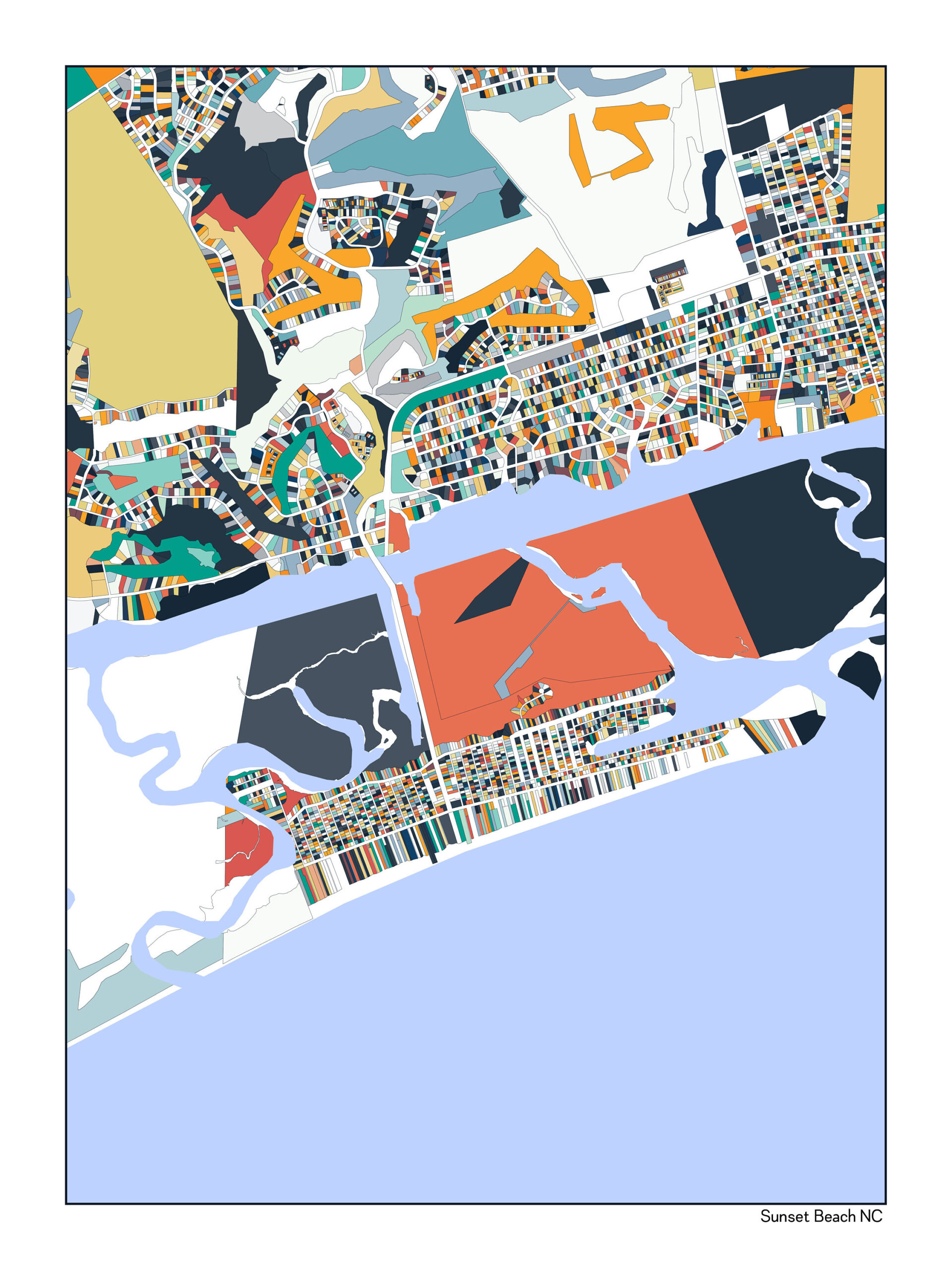 Sunset Beach Kunstdruck, Abstrakte Wandkunst, Kunstdruck, Beach in Map of Sunset Beach Nc