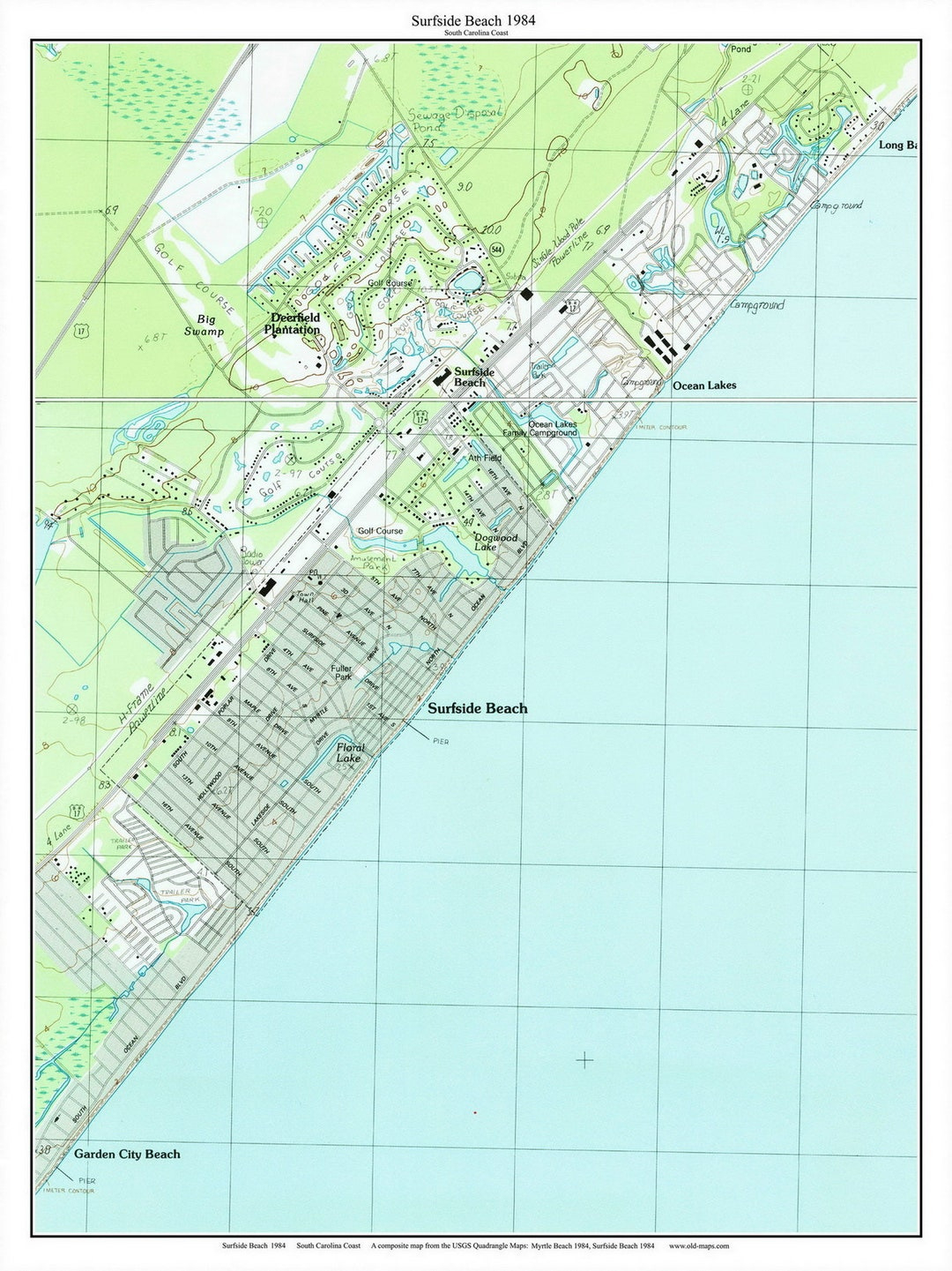 Surfside Beach 1943-1984 Map Reprint - 7X7 Old Topographic Usgs inside Surfside Beach South Carolina Map