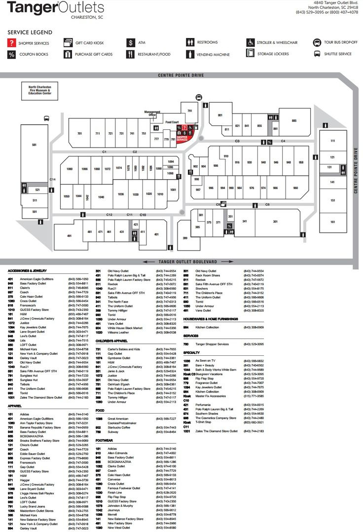 Tanger Outlets Charleston In N. Charleston, South Carolina Sc regarding Map Of Tanger Outlet Myrtle Beach
