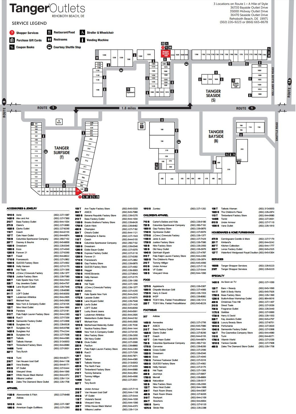 Tanger Outlets Rehoboth Beach In Rehoboth, Delaware De 19971 for Tanger Outlets Rehoboth Beach Map