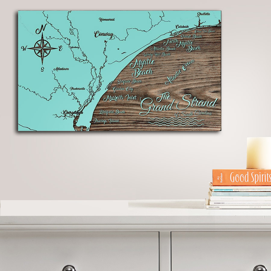 The Grand Strand South Carolina Wood Map | Burnt Laser Carved Wall regarding Grand Strand Map Myrtle Beach Sc