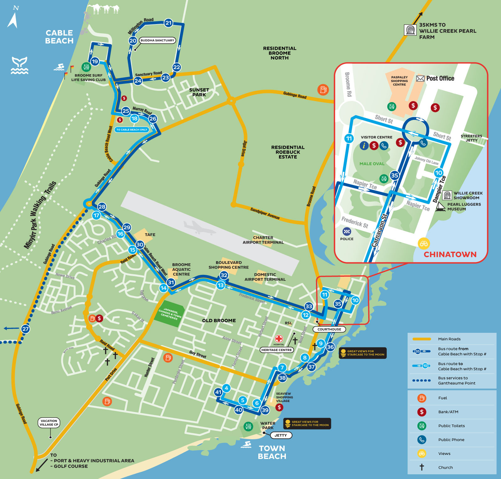 To Cable Beach - Broome Explorer Bus for Cable Beach Western Australia Map