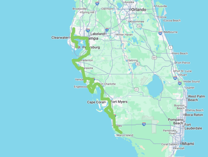 Map of Florida Gulf Coast Area