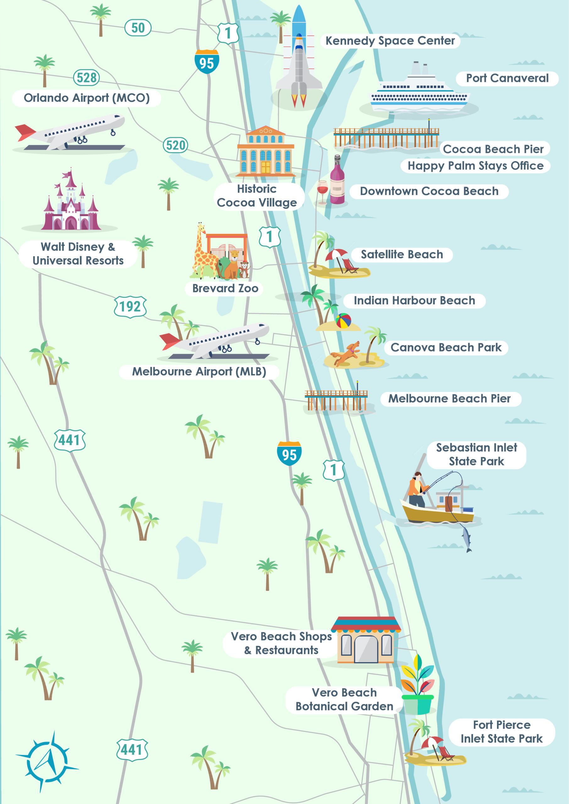 Top Vacation Rentals In Cocoa Beach, Florida | Happy Palm Stays throughout Cocoa Beach Map of Hotels